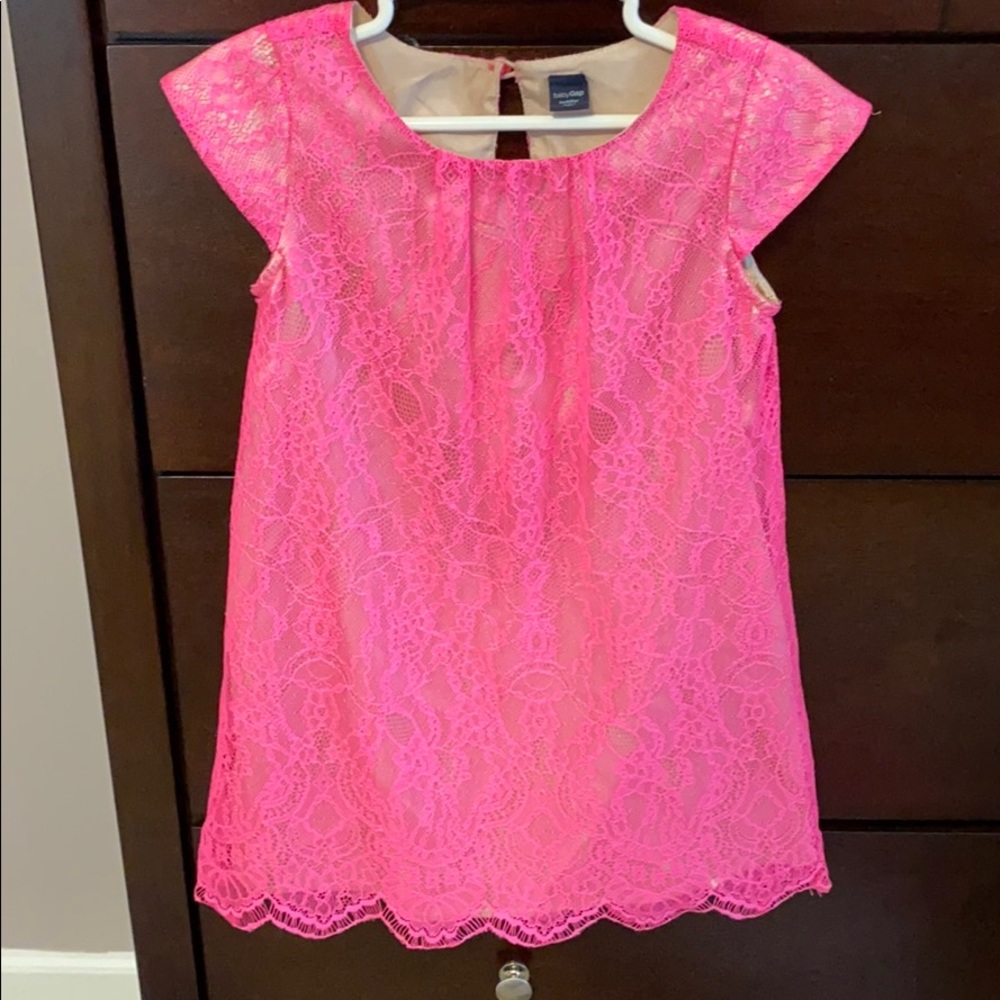 Baby Gap toddler HOT pink lace and silk dress 3T